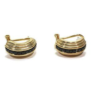 Gold Tone Jet Black Crystal Earrings French Backs